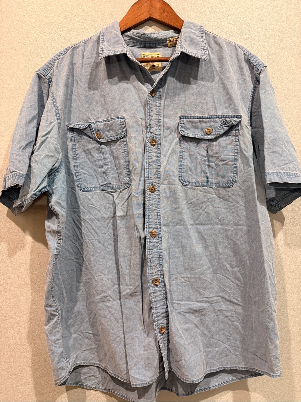 RedHead Light Blue Chambray Short-Sleeve Button-Down Shirt Pockets Gorpcore XL